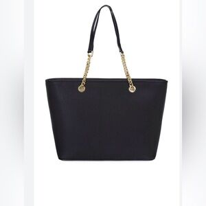 Michael Kors Jet Set  Black Leather Tote Bag with Gold Accents